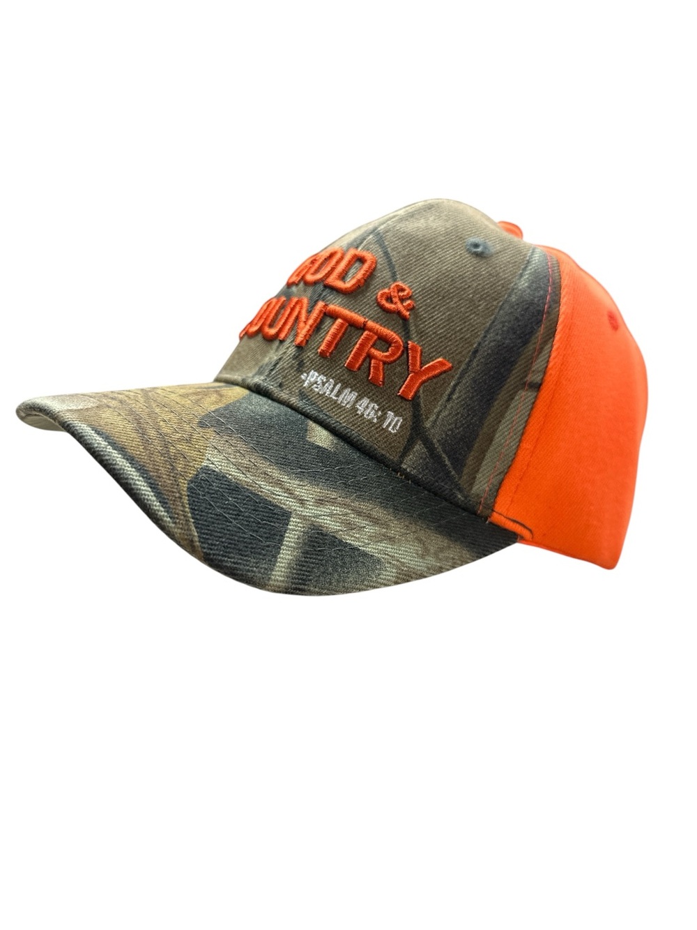 Kys Design God & Country Psalm 46:10 Bright Orange & Camo Baseball Cap OS